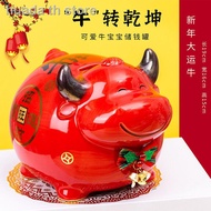 Piggy bank for the Year of Ox, twelve zodiac signs, golden bull, auspicious and desirable cartoon ornaments, new boys