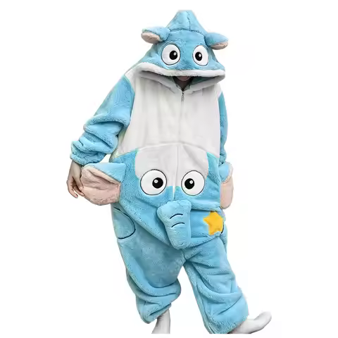 Men Cute Animal Onesie Pajamas Fleece Hooded Jumpsuit Cartoon Big Eyes Pockets Cosplay Costume Kigur