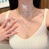 YX Hollow Flower Cross Layered Necklace 4Pcs Set Y2K Sparkling Statement Jewelry Gift for Women Tren