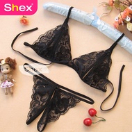 Shex Sexy Black / Pink Lace Erotic Bikini Bra and Panties Lingerie