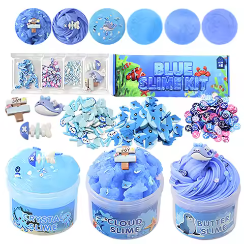 DIY Blue Slime Kit Ocean Series, Crystal Slime Cotton Slime Butter Slime Set for Kids