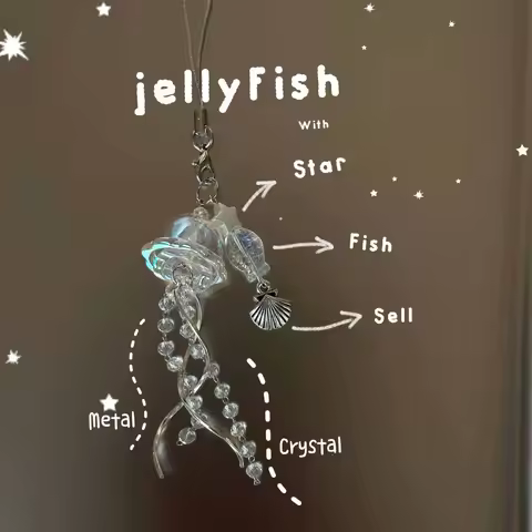 Ins White Jellyfish Key Chain Star Sea Shell Keyring Y2K Handmade Colorful Beaded Phone Bagpack Pend