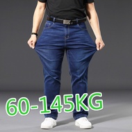 【60-145kg Boleh Dipakai】Plus Size Men Loose Jeans Elastic Denim Pants Seluar Jeans Lelaki Korea Feys