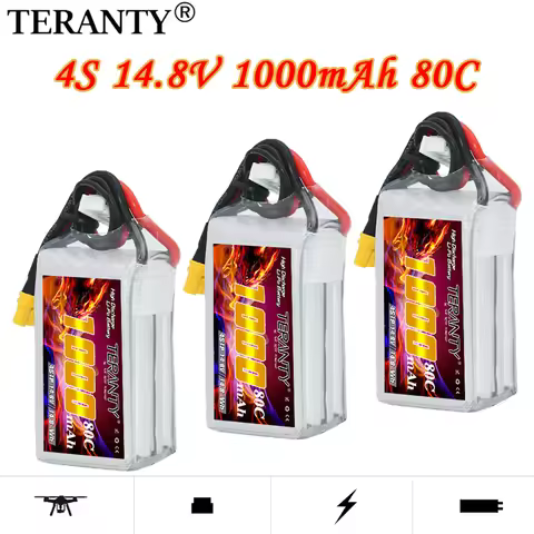 TREANTY 1000mAh 4S 80C/160C 14.8V Lipo Battery Indoor Crossover Aircraft Model FPV Helicopter Drone 