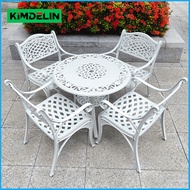 KIMDELIN โต๊ะและเก้าอี้ลานเฟอร์นิเจอร์กลางแจ้งอลูมิเนียมหล่อสีขาว