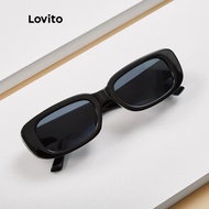 Lovito Casual Plain Sequare Frame Classic Aesthetic Sunglasses Glasses With Box L17M181 (Black)