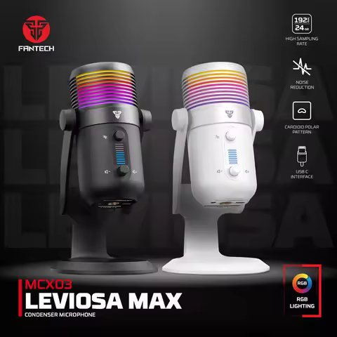 FANTECH LEVIOSA MAX MCX03 Condenser Gaming Microphone with Headphone Jack/RGB/Mute,Noise Reduction M