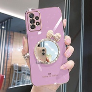 Casing Samsung A23 A33 A53 A73 Luxury Pearl Bow Makeup Mirror Plating Silicone Soft Phone Case