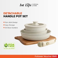Int Life Nonstick Ceramic Rock Cookware Set (5Pcs) Handle Removable, Detachable Handle Non-stick Pan