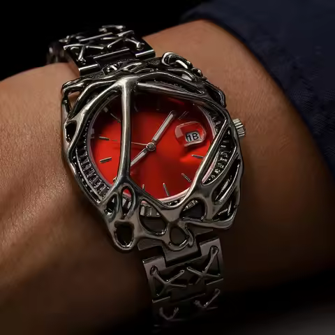 2025 Y2K Antique Alabaster Quartz Watch Men Retro Black Strap Red Medieval Old Unique Creative Men's