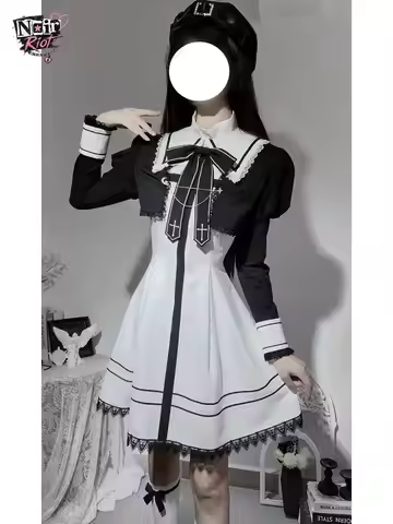 Gothic Lolita 2 Piece Dress Set Women White A Line Mini Dress Black Cropped Bolero Long Sleeve Bow L