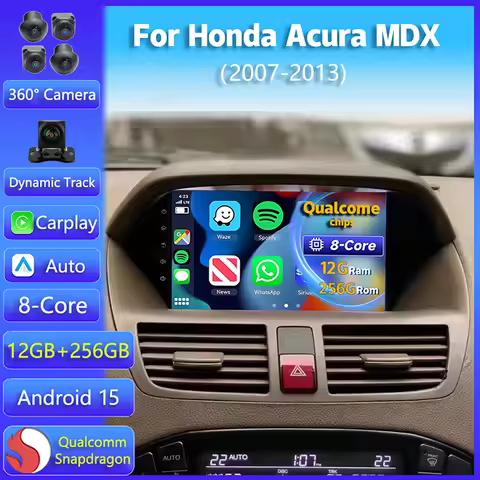 Android 15 Carplay Auto For Honda Acura MDX 2007 2008 2009 2010 2011 2012 2013 Multimedia Car Radio 