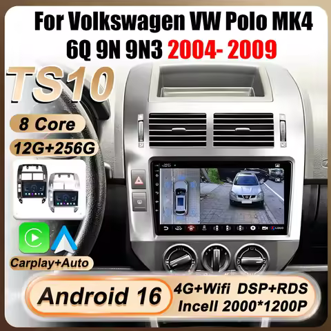 For Volkswagen VW Polo MK4 6Q 9N 9N3 2004- 2009 Car Radio Multimedia Video Player Android 15 2 Din T