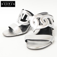 Hermès H202180Z Bikini Sandal with Chaine d'Ancre Motif, Metallic Nappa, Chunky Heel, Size 38 1/2