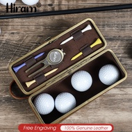 Hiram Genuine Leather Handmade Vintage Golf Ball & Accessories Storage Case Holds 4 Golf Balls 4 Tee