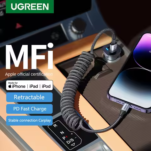 UGREEN MFI Car spring Retractable USB Lightning Cable PD Fast charging data For Apple iPhone 14 13 i