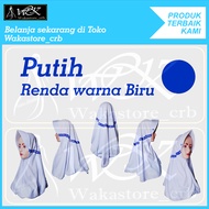 Kerudung sekolah anak hijab sekolah putih renda warna biru tk sd smp sma dewasa serut renda samping