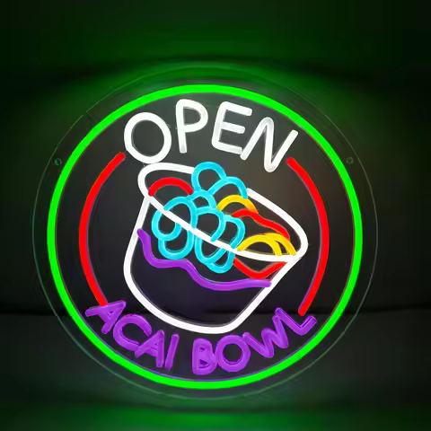 Acai Bowl Open Neon Sign USB Dimmable Neon Light Juice Bar Restaurant Store Shop Market Food Truck C