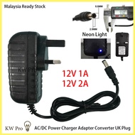 AC/DC Adaptor 12V1A/12V2A Power Charger Adapter Converter UK Plug Adaport Penyesuai Pengecas Kuasa