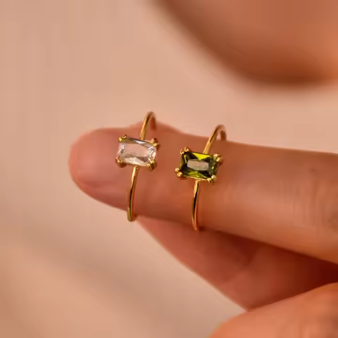 Zircon Birthstone Rings For Women Gold Color Stainless Steel Birthstone Opening Ring Minimalist Chri
