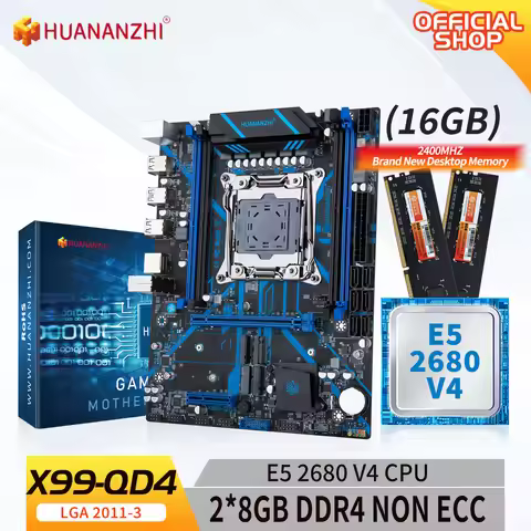 HUANANZHI X99 QD4 LGA 2011-3 XEON X99 Motherboard with Intel E5 2680 v4 with 2*8G DDR4 NON ECC Combo