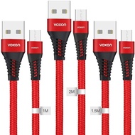 2247) VOXON Micro USB Cable 3 Pack (1M + 1.5M +2M) High Speed Braided Charger Cable Micro Charging Cables