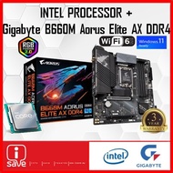 Gigabyte B660M Aorus Elite AX DDR4 B660 LGA1700 Motherboard + Intel 12TH GEN CORE I3 / I5 / I7 / I9 