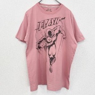 古著DC超級英雄閃電俠短袖印花T卹，粉紅色，圓領，復古設計，L碼