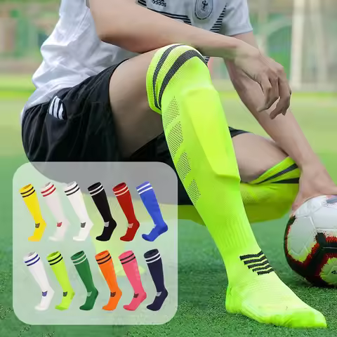 Socks Nylon Soccer Adult KidsTowel Youth Bottom Breathable Knee High Training Long Stocking Sports P