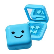 Cute Smile Face Contact Lens Case with Mirror, Portable Square Contact Lens Storage Box for Travel D