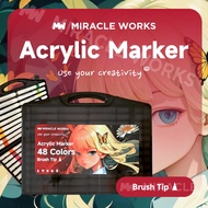 Miracle Works Acrylic Marker Pens (Brush Head) 12/24/36/48/60/80 colors, 90% More Ink, Coloring on A