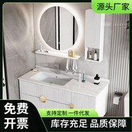 Q-8# Light Luxury Bathroom Cabinet Bathroom Table Basin Wash Basin Cabinet Combination Simple Modern Smart round Mirror