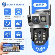 South Ocean 8MP CCTV 10x Zoom IP66 Waterproof Wireless Outdoor Three Screen 4G SIM Card Wifi CCTV Ca