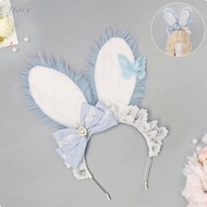 Jfory Bunny Ears Headband Charming Design Lace Bunny Ears Lightweight Pink