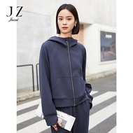 JZ Casual Sporty Hoodie Jacket Womens Autumn Style JWEQ40528 Zipper Pocket Straight Leg Length Sleev