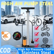 Bike Pump High Pressure Bike Pump With Guage Air Pump Manual Bicycle Pump Tire Inflator Stainless