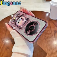 Jingsanc vỏ cho Redmi A3/Redmi a3x mạ trong suốt Gradient long lanh vỏ điện thoại khung hình gấu lưn