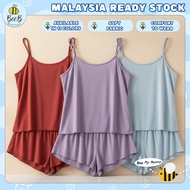 Set Baju Tidur Ibu Camisole + Seluar Pendek Plain Top Plus Size Maternity Sleeveless SleepWear Breas