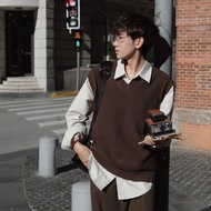 เสื้อกั๊กถักขนสัตว์ Merino Wool ลาย Waffle ELI ทรงหลวม ทรงพอดีตัว คอวี แขนสั้น สำหรับผู้ชาย เสื้อชั้