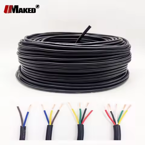 100m RVV Cable 22AWG 2Pin 3pin 4pin 5pin Signal Control Power extension wire Black PVC insulated Ele