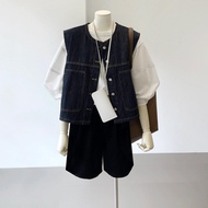 denim vest denim vest woman denim suit woman Washed Denim Vest - Stylish Retro Waistcoat for Women