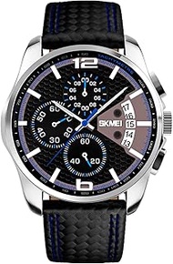 Men's Chronograph Watch - Black Leather Strap Analog Quartz Business Causal Wrist Watches for Men