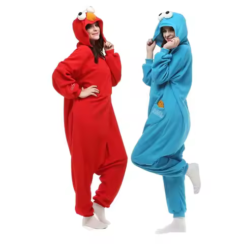 Adults Animal Kigurumi Cookie Monster Costume Cartoon Onesies Pyjama Halloween Carnival Party Jumpsu