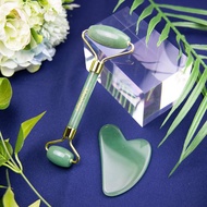 天然水晶玉石美容滾輪按摩棒+刮痧板/眼臉部穴道按摩器/綠東陵