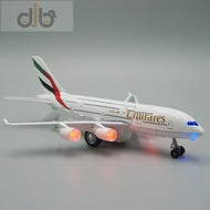 Diecast Plane Model Toy Airbus A380 Emirates Airliner Miniature Replica Pull Back With Sound & Light