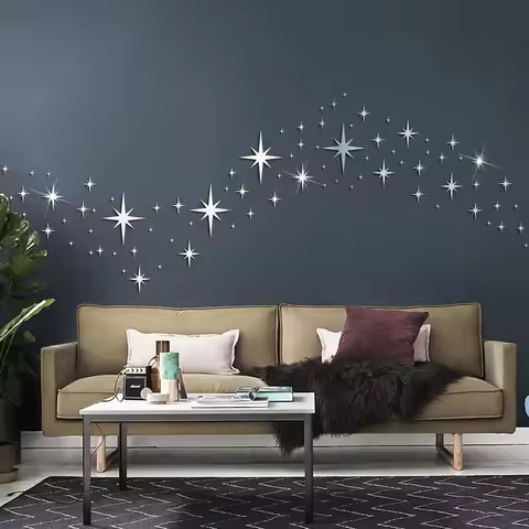 82pcs Acrylic Star Mirror Wall Sticker， Self-Adhesive Wall Decor for Bedroom Living Room Home Office