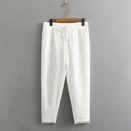 2XL Meixiu Clothing Camp Large Size Women's Cotton Linen Pants Elastic Waist Spring Loose Korean Ver