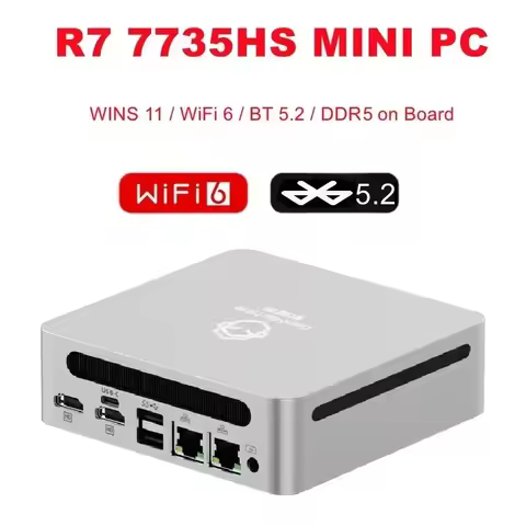 GenMachine AMD Ryzen 7 7735HS Mini PC Win11 Pro LPDDR5 6400MT/s M.2 2280 NVMe SSD WiFi6 BT5.2 Type-C