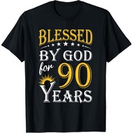 Vintage Blessed By God For 90 Years Happy 90Th Birthday T-Shirt