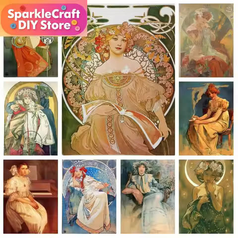 1PC frameless DIY Full Drill Diamond Painting Famous Artist Alfons Maria Mucha Artwork Cross Stitch 